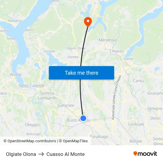 Olgiate Olona to Cuasso Al Monte map