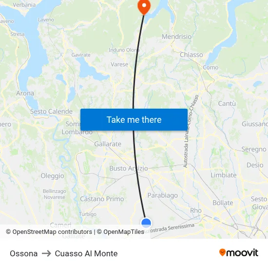 Ossona to Cuasso Al Monte map