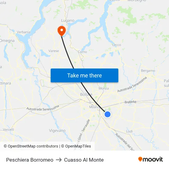 Peschiera Borromeo to Cuasso Al Monte map