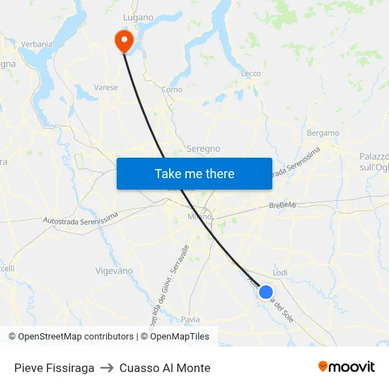 Pieve Fissiraga to Cuasso Al Monte map