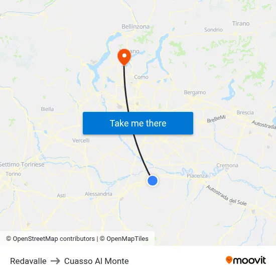 Redavalle to Cuasso Al Monte map