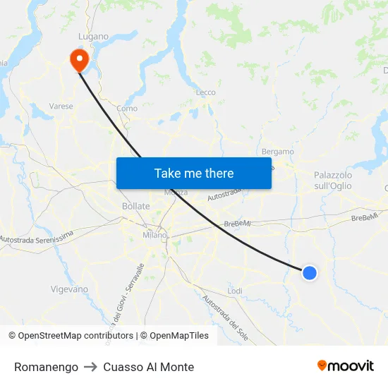 Romanengo to Cuasso Al Monte map