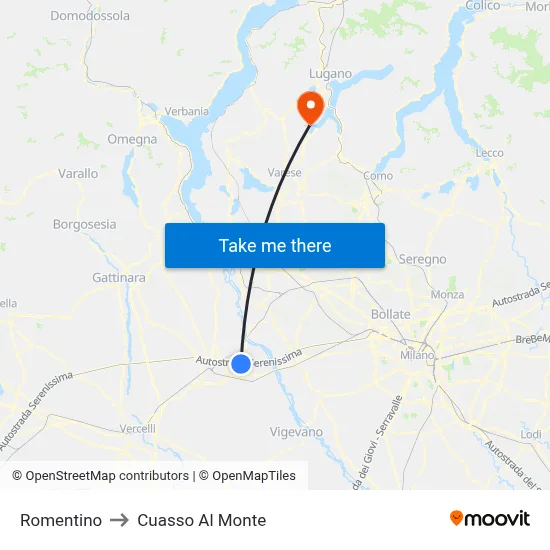 Romentino to Cuasso Al Monte map