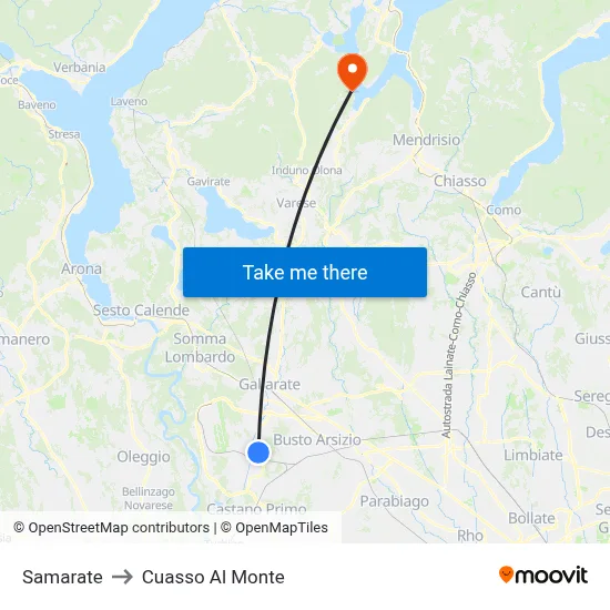 Samarate to Cuasso Al Monte map