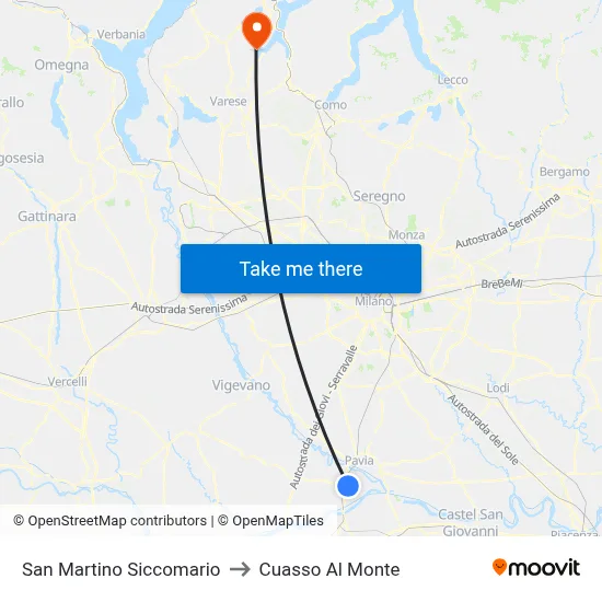 San Martino Siccomario to Cuasso Al Monte map
