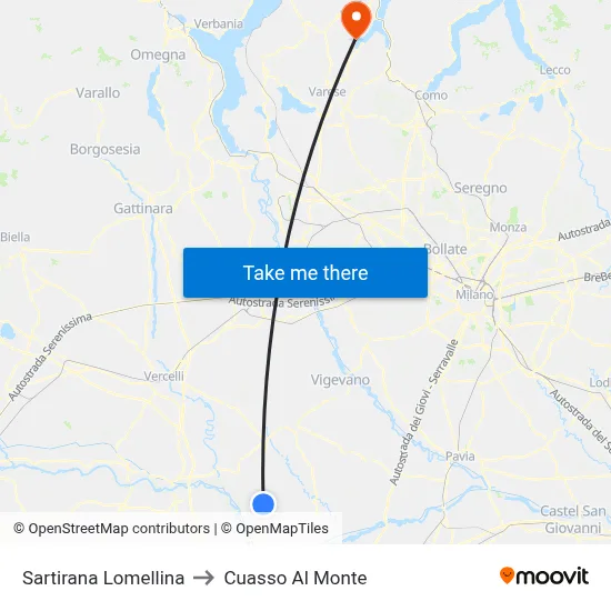Sartirana Lomellina to Cuasso Al Monte map