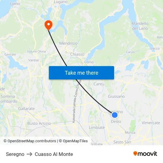 Seregno to Cuasso Al Monte map