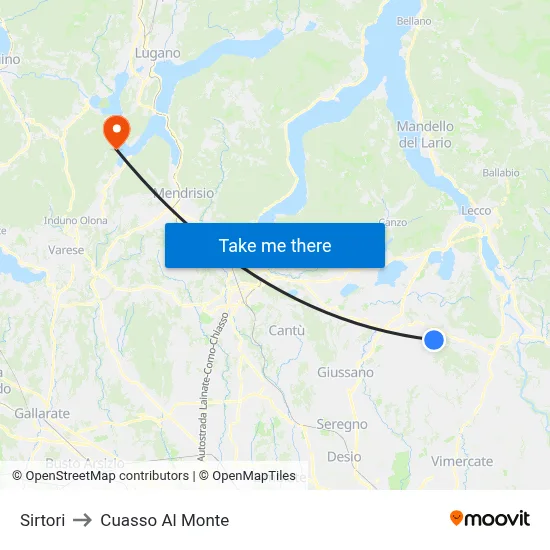 Sirtori to Cuasso Al Monte map
