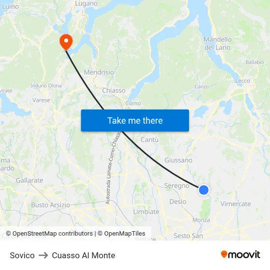 Sovico to Cuasso Al Monte map