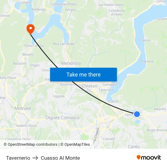 Tavernerio to Cuasso Al Monte map