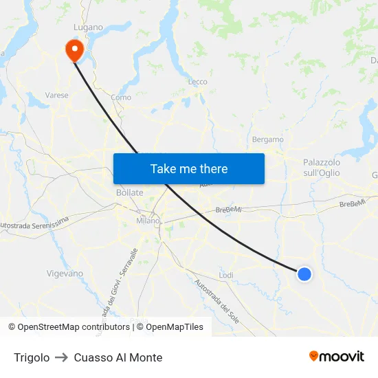 Trigolo to Cuasso Al Monte map