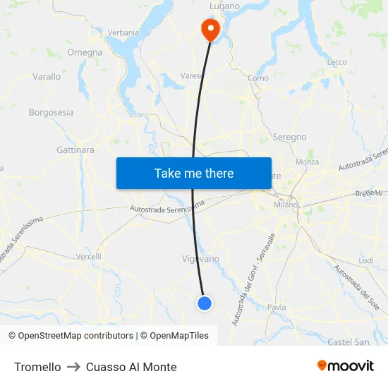 Tromello to Cuasso Al Monte map