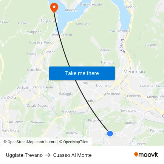 Uggiate-Trevano to Cuasso Al Monte map