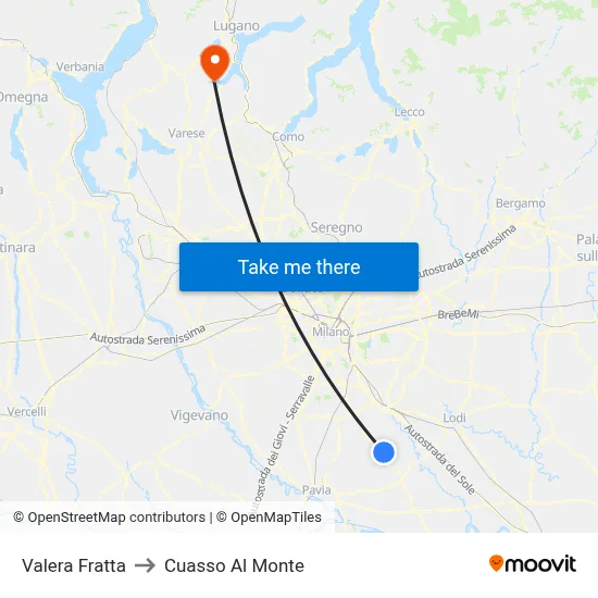 Valera Fratta to Cuasso Al Monte map