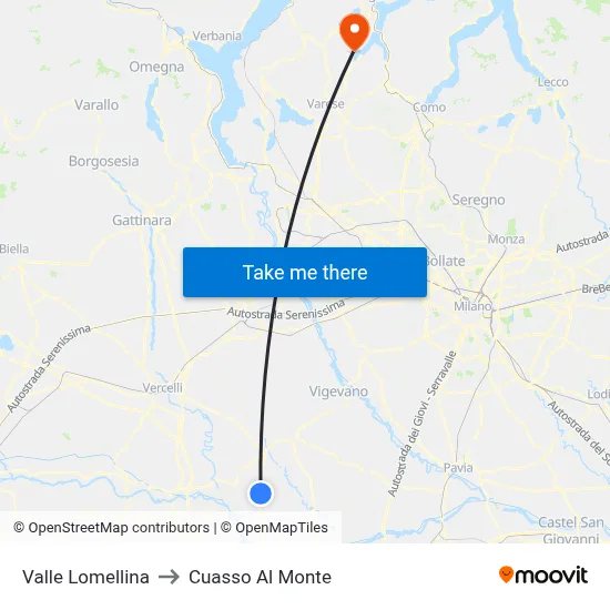 Valle Lomellina to Cuasso Al Monte map