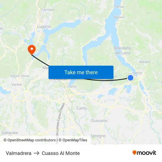 Valmadrera to Cuasso Al Monte map