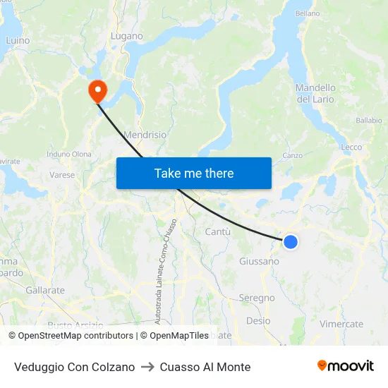 Veduggio Con Colzano to Cuasso Al Monte map