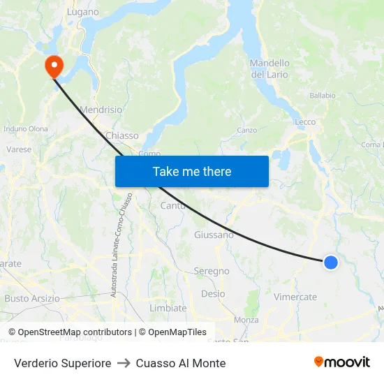 Verderio Superiore to Cuasso Al Monte map