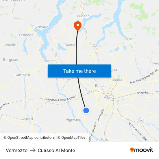 Vermezzo to Cuasso Al Monte map