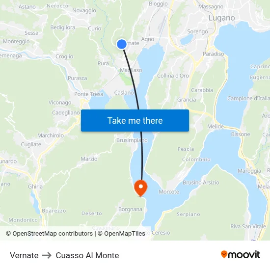 Vernate to Cuasso Al Monte map