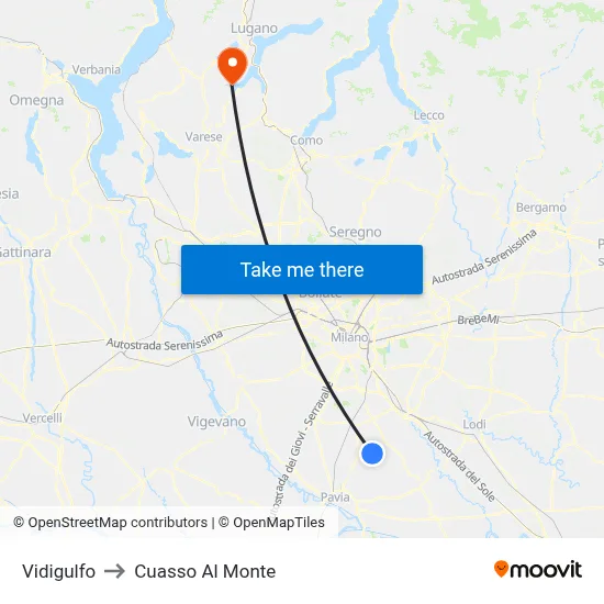 Vidigulfo to Cuasso Al Monte map