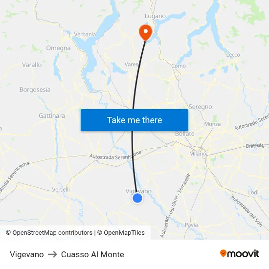 Vigevano to Cuasso Al Monte map