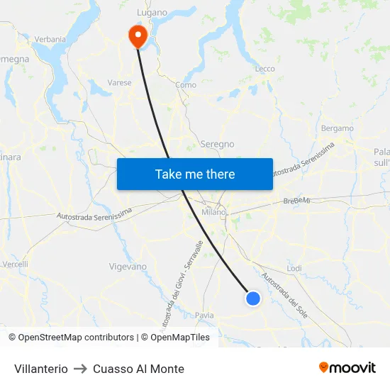 Villanterio to Cuasso Al Monte map