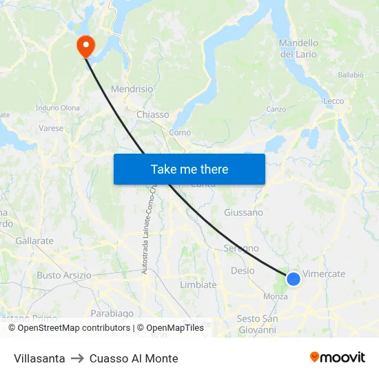 Villasanta to Cuasso Al Monte map