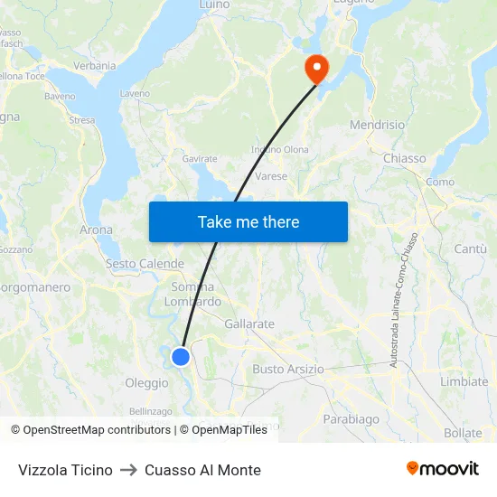 Vizzola Ticino to Cuasso Al Monte map