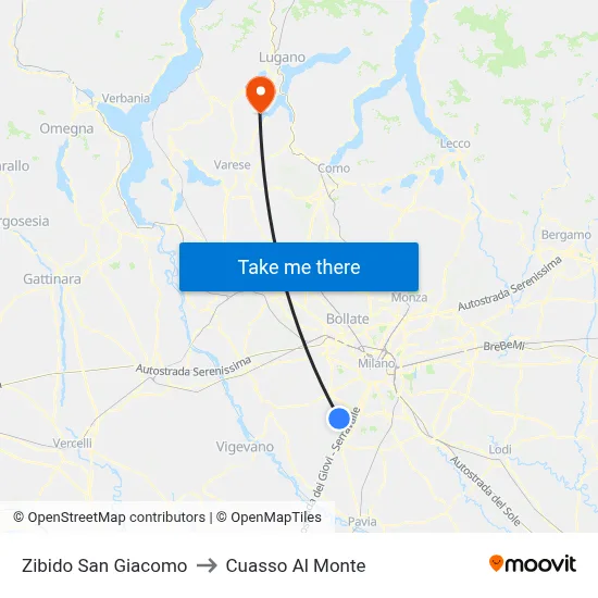 Zibido San Giacomo to Cuasso Al Monte map