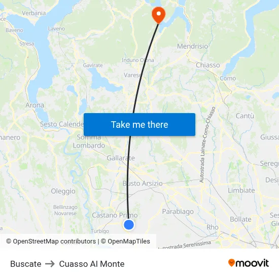 Buscate to Cuasso Al Monte map