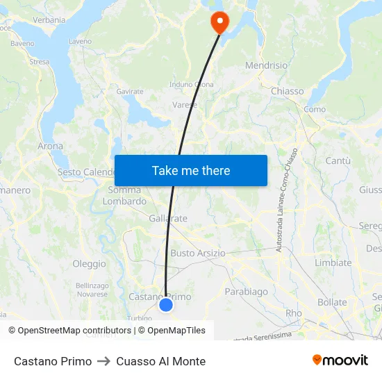 Castano Primo to Cuasso Al Monte map