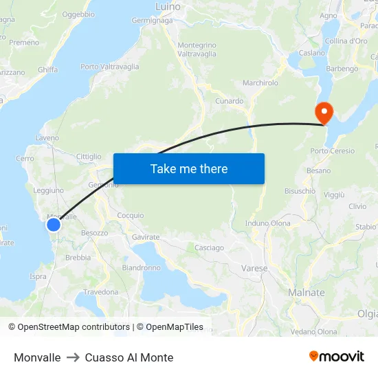Monvalle to Cuasso Al Monte map