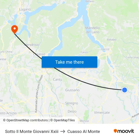 Sotto Il Monte Giovanni Xxiii to Cuasso Al Monte map