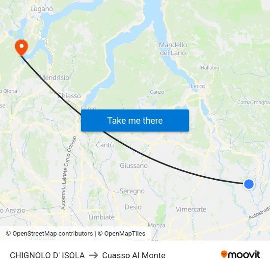 CHIGNOLO D' ISOLA to Cuasso Al Monte map