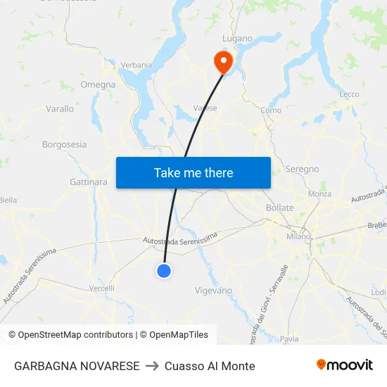 Garbagna Novarese to Cuasso Al Monte map