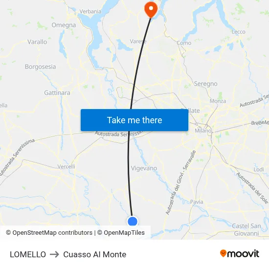 Lomello to Cuasso Al Monte map