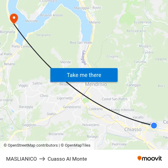 Maslianico to Cuasso Al Monte map