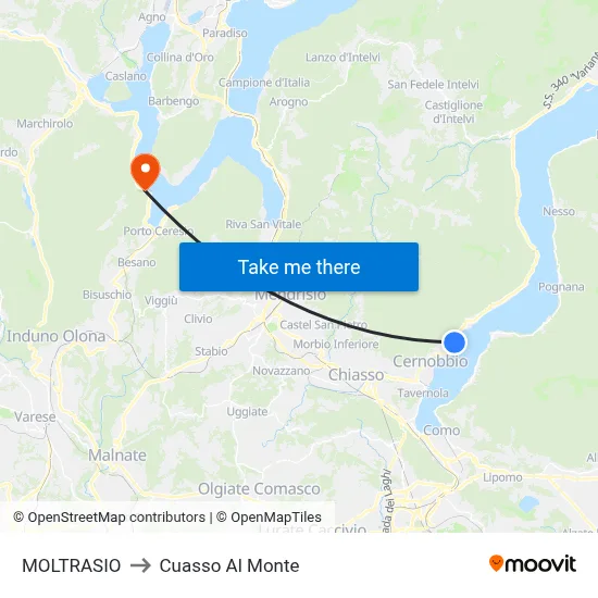 Moltrasio to Cuasso Al Monte map