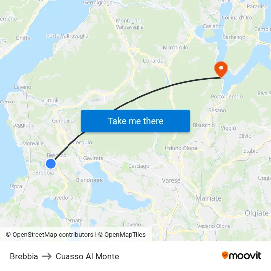 Brebbia to Cuasso Al Monte map