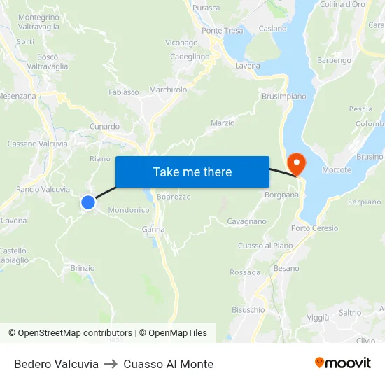 Bedero Valcuvia to Cuasso Al Monte map