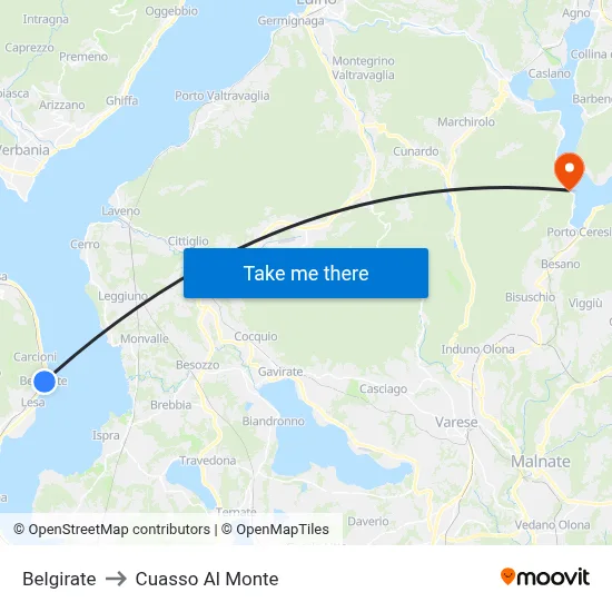 Belgirate to Cuasso Al Monte map