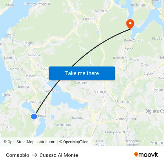 Comabbio to Cuasso Al Monte map