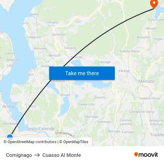 Comignago to Cuasso Al Monte map