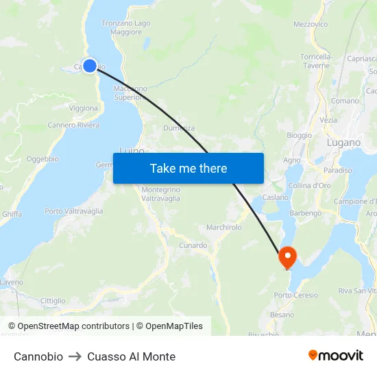 Cannobio to Cuasso Al Monte map