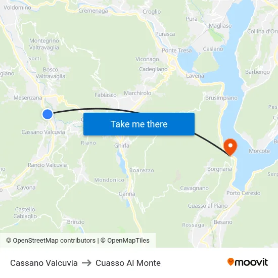 Cassano Valcuvia to Cuasso Al Monte map