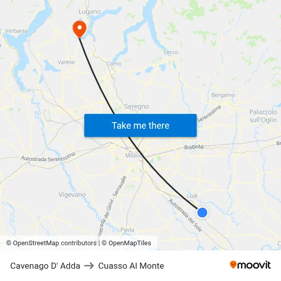 Cavenago D' Adda to Cuasso Al Monte map