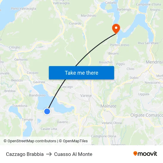 Cazzago Brabbia to Cuasso Al Monte map
