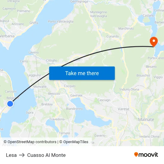 Lesa to Cuasso Al Monte map