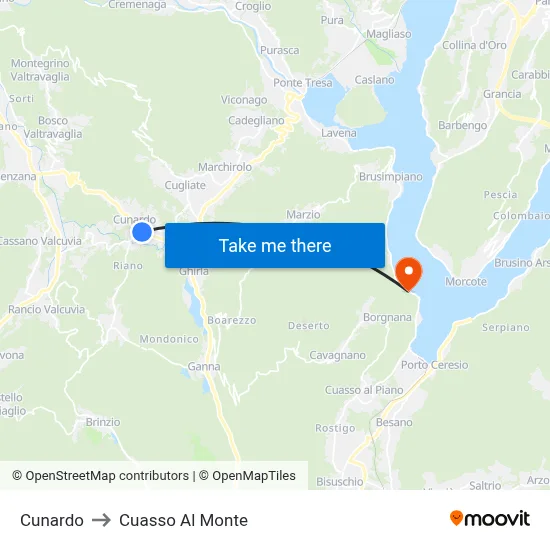 Cunardo to Cuasso Al Monte map
